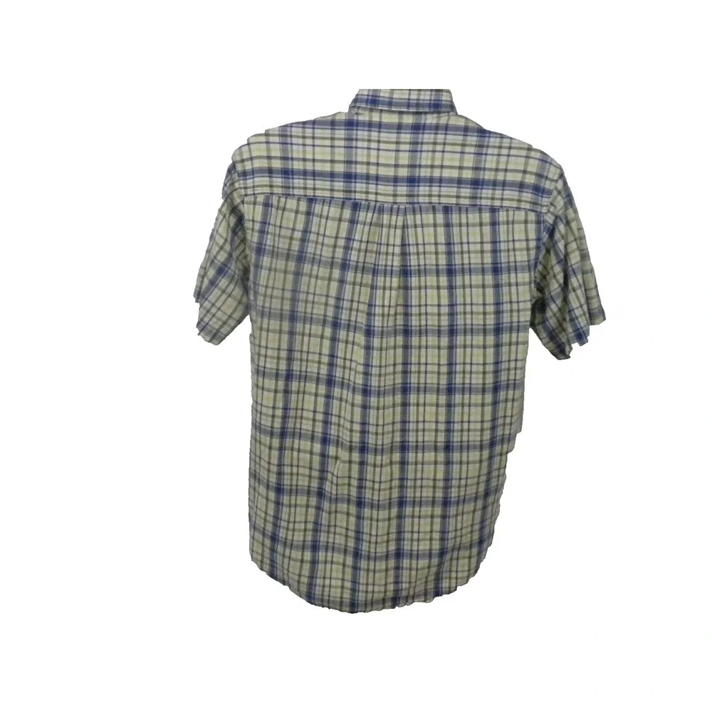 L.L. Bean‎ Shirt Mens S Green Blue Plaid Button Up Short Sleeve Camp Outdoor